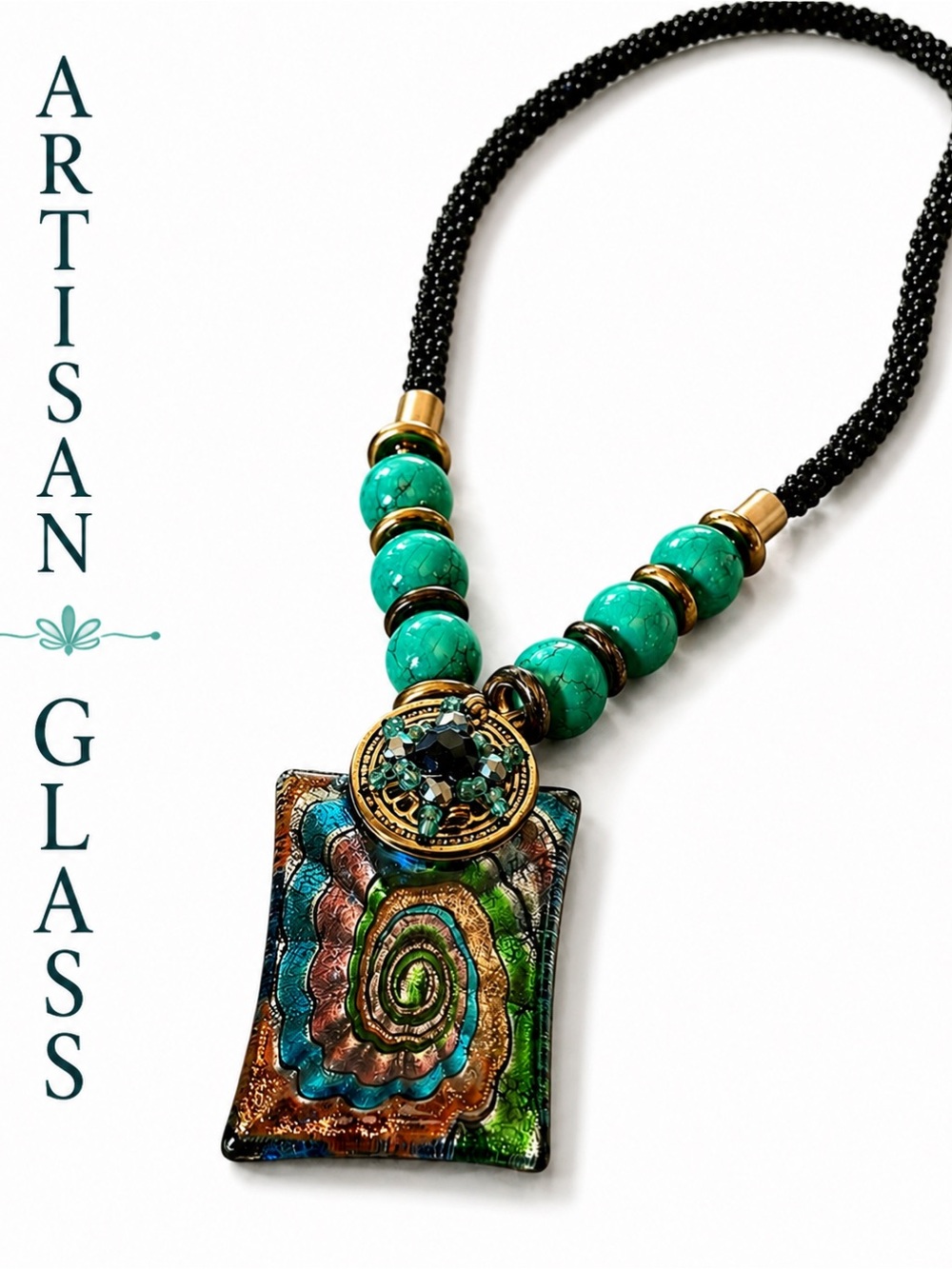 STUNNING artisan glass statement necklace 249